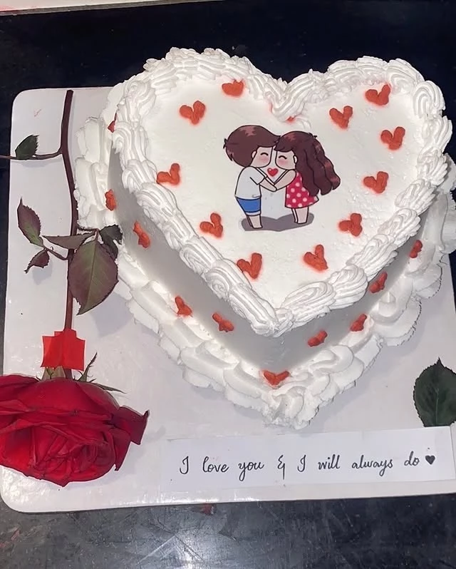 Heart shape love cake with 'I love you & I will always do ❤️' romantic message - Romantic Heart Cakes Karachi By Whisk And Sift